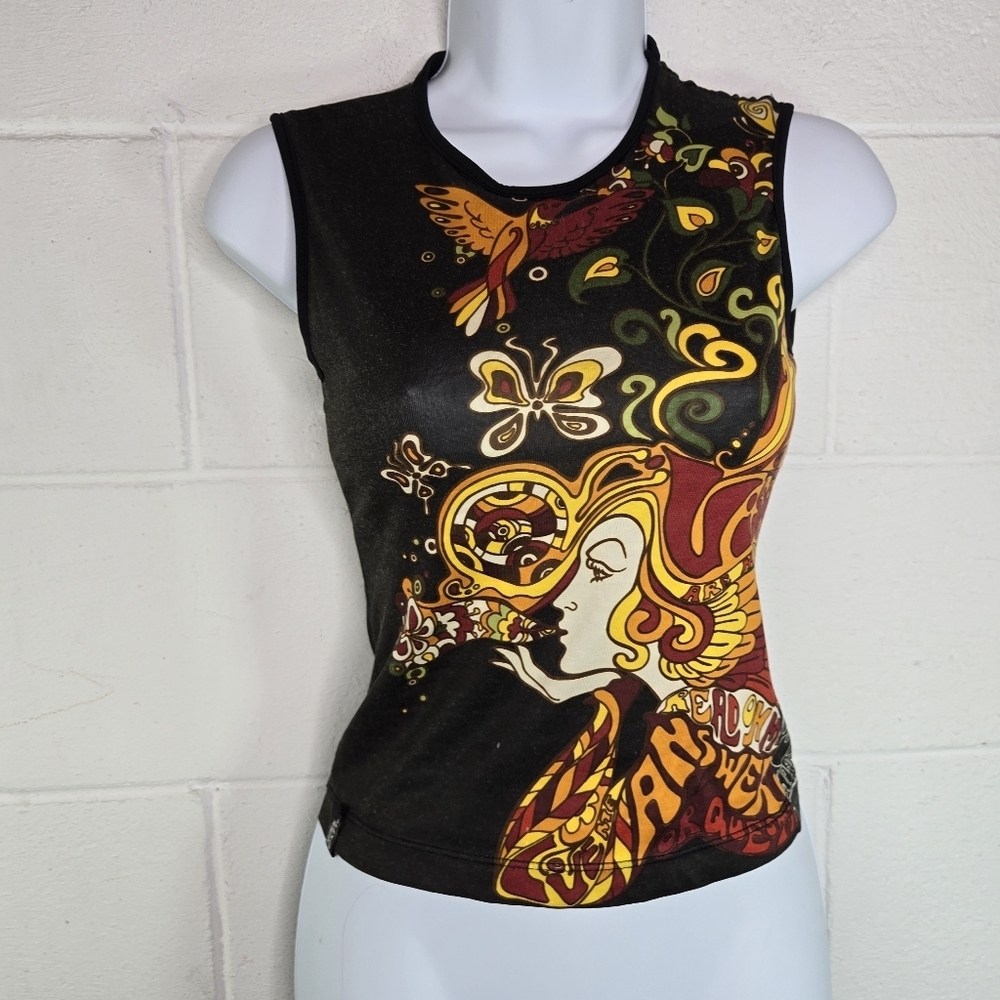 Vtg 90s Y2k Miss Sixty Mod Psychedelic Sleeveless Crop Tank - Picture 6 of 12